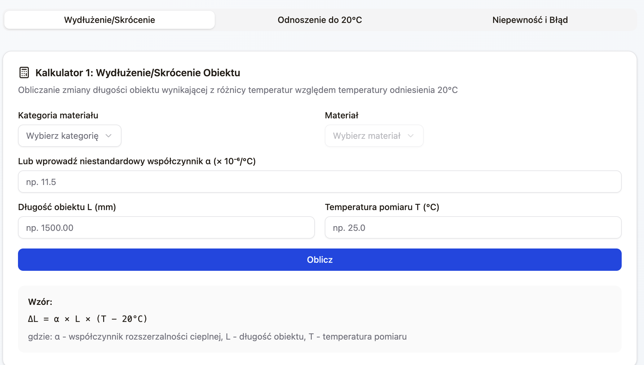 obliczanie poprawek temperaturowych